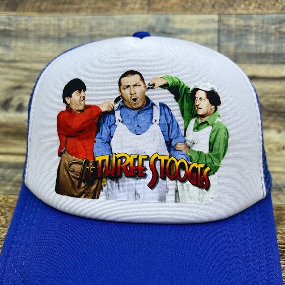 The Three Stooges Unisex Trucker Hat Blue Snapback Moe Larry Curly Classic TV - Picture 2 of 7